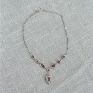 Red Crystal Y-Necklace Silver-Tone – Elegant Formal Jewelry